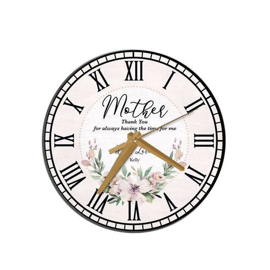 Mother Pink Watercolour Floral Mother's Day Birthday Gift Personalised Wooden Clock, Mother's Day Wooden Clock, Gift For Mom