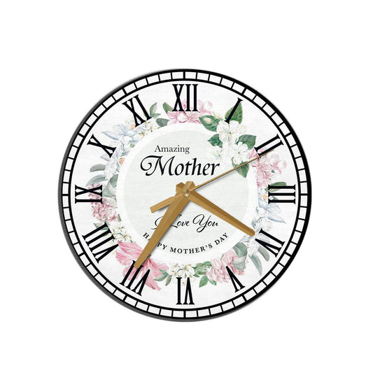 Mother's Day Gift Pink Floral Wreath Personalised Wooden Clock, Mother's Day Wooden Clock, Gift For Mom