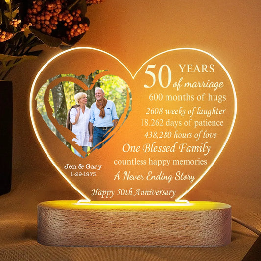 Mother's Day Led Night Light, 50th Golden Wedding Anniversary Night Light with Personalized Couple's Names Date