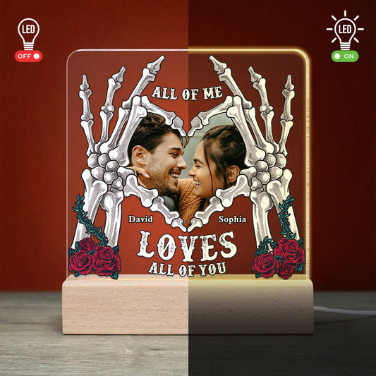 Mother's Day Led Night Light, All Of Me Loves All Of You, Couple Personalized Led Light Wooden Base