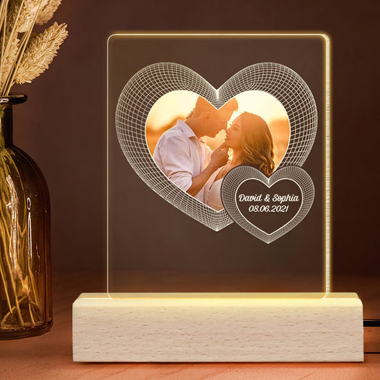 Mother's Day Led Night Light, Couple Heart Balloon Upload Photo, Personalized 3D Led Light, Couple Bedroom Light