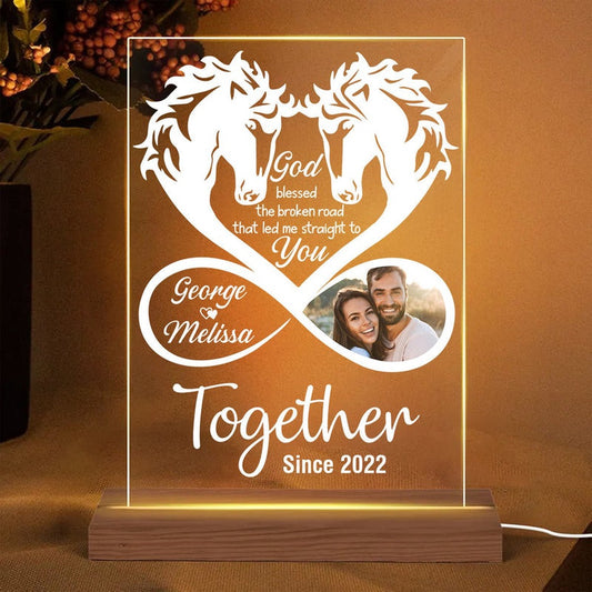 Mother's Day Led Night Light, Horse Couple, Personalized Couple Photo 3D LED Light, Best Gift For Couple