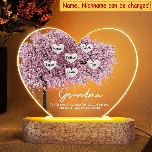Mother's Day Led Night Light, Personalized Family Tree Heart Acrylic Plaque Led Lamp Night Light With Kidnames Gift For Mother's Day