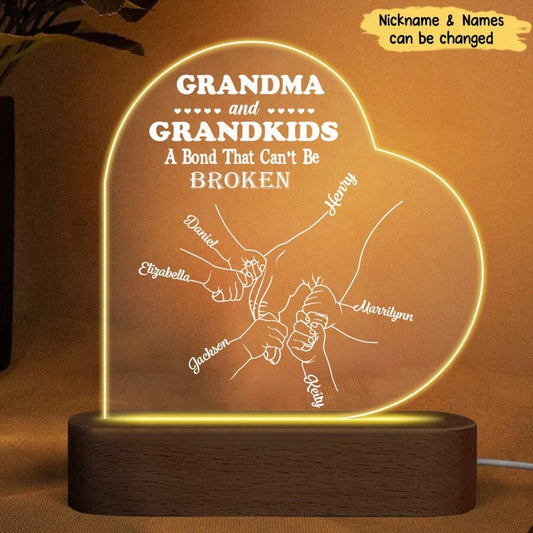 Mother's Day Led Night Light, Personalized Grandma And Grandkids A Bond That Can'T Be Broken Acrylic Plaque Led Lamp Night Light