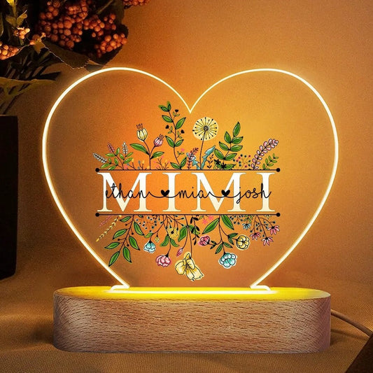 Mother's Day Led Night Light, Personalized Grandma Night Light, Grandma Lamp, Mimi, Nana Flowers Led Night