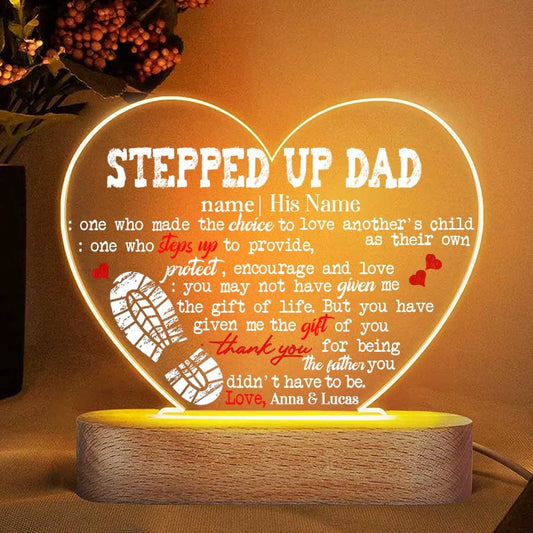 Mother's Day Led Night Light, Personalized Stepped Up Dad Night Light For Bedroom, Gift For Dad From Stepdaughters And Stepsons
