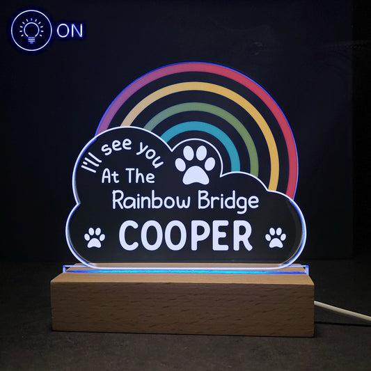 Mother's Day Led Night Light, See You At The Rainbow Bridge, Personalized Night Light Wooden Base, Memorial Gift For Pet Lovers