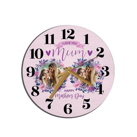 Mum Mother's Day Gift Pink Flower Photos Personalised Wooden Clock, Mother's Day Wooden Clock, Memorial Day Gift