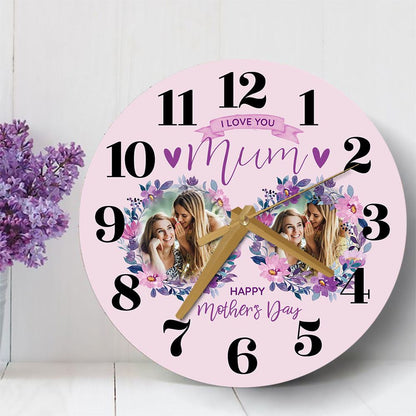 Mum Mother's Day Gift Pink Flower Photos Personalised Wooden Clock, Mother's Day Wooden Clock, Memorial Day Gift
