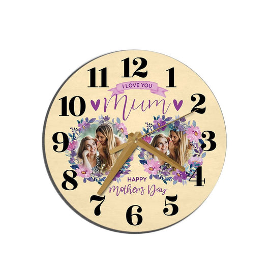 Mum Mother's Day Gift Yellow Flower Photos Personalised Wooden Clock, Mother's Day Wooden Clock, Memorial Day Gift