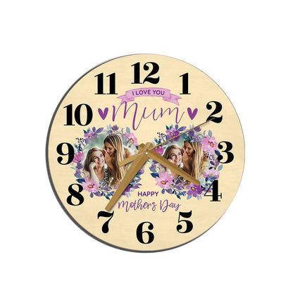 Mum Mother's Day Gift Yellow Flower Photos Personalised Wooden Clock, Mother's Day Wooden Clock, Memorial Day Gift