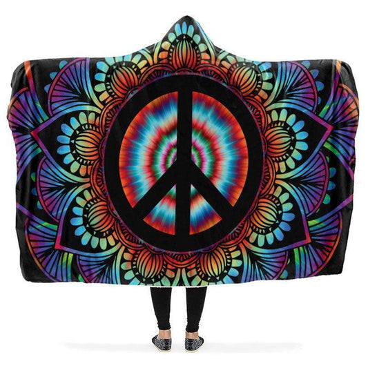 Peace And Mandala Hooded Blanket, Hippie Hooded Blanket, In Style Mandala, Hippie, Cozy Vibes, Mandala Gift