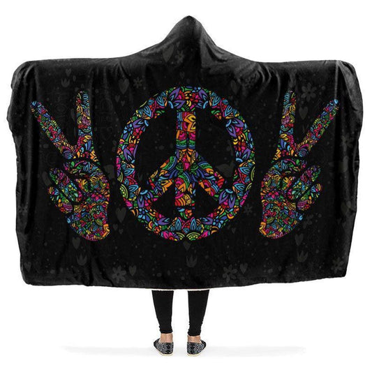Peace Hand Hooded Blanket, Hippie Hooded Blanket, In Style Mandala, Hippie, Cozy Vibes, Mandala Gift
