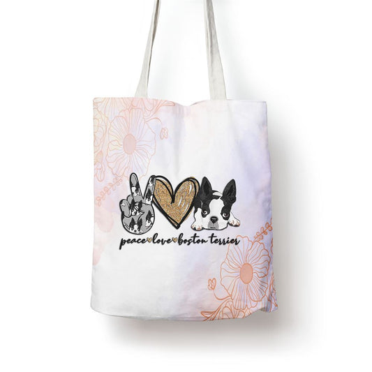 Peace Love Boston Terrier Funny Boston Terrier Lover Dog Mom Tote Bag, Mother's Day Tote Bag, Mother's Day Gift, Shopping Bag For Women