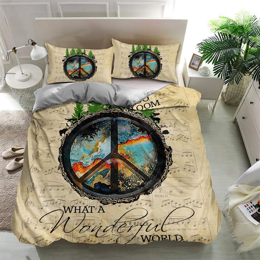 Peace What A Wonderful World Quilt Bedding Set, Boho Bedding Set, Soft Comfortable Quilt, Hippie Home Decor