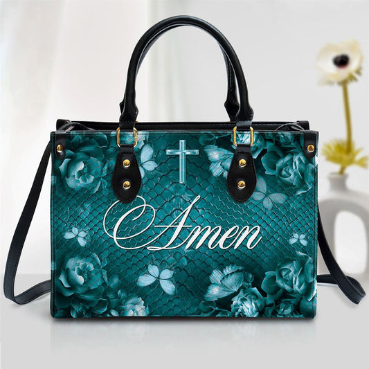 Personalized Amen Cross Leather Handbag, Gift For Christian Women, Church Bag, Religious Bag