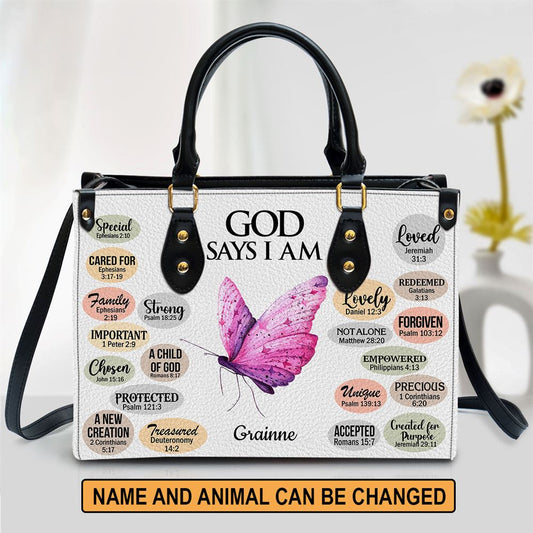 Personalized Animal What God Says About You Leather Handbag With Handle, Gift For Christian Women, Church Bag, Religious Bag