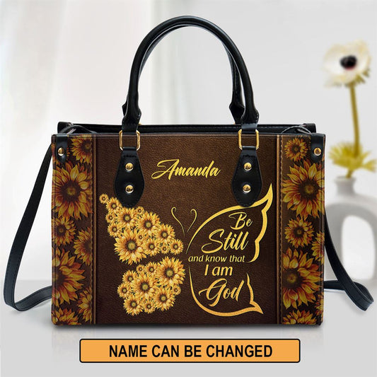 Personalized Be Still And Know That I Am God Psalm 4610 Leather Handbag With Handle, Gift For Christian Women, Church Bag, Religious Bag