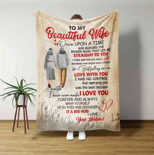 Personalized Happy Wedding Anniversary Throw Blanket To My Beautiful Wife Valentine's Day Gift Love, Valentine Blanket