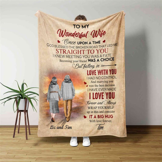 Personalized Happy Wedding Anniversary Throw Blanket To My Wonderful Wife, Valentine Blanket