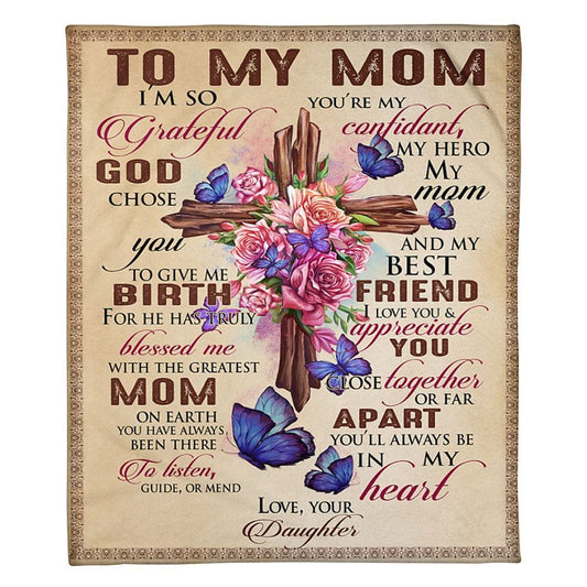 Personalized To My Mommy Blanket From Kids Vintage Christ Cross Grateful God Chose You Blanket, Mother's Day Blanket, Mom Blanket