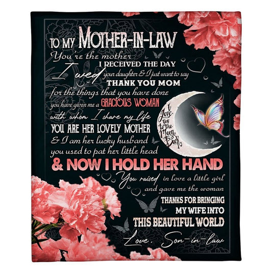 Personalized To My Mother-In-Law Blanket Beautiful Flower Butterflies And Moon Blanket, Mother's Day Blanket, Mom Blanket