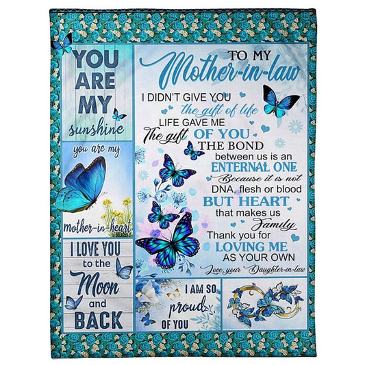 Personalized To My Mother-In-Law Blanket Butterflies Flower I Love You To The Moon Blanket, Mother's Day Blanket, Mom Blanket
