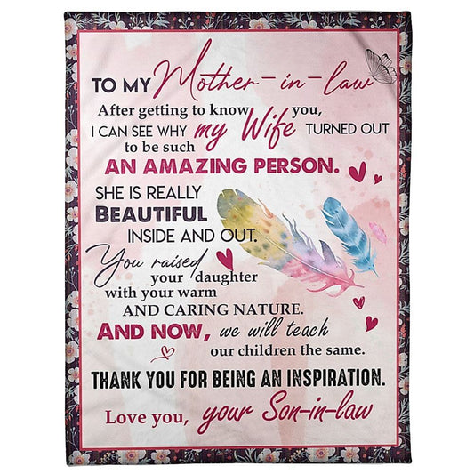 Personalized To My Mother-In-Law Blanket Feather After Getting To Know You Blanket, Mother's Day Blanket, Mom Blanket