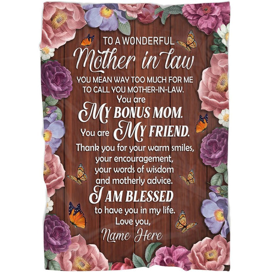 Personalized To My Mother-In-Law Blanket Flower Butterflies You Are My Friend Blanket, Mother's Day Blanket, Mom Blanket