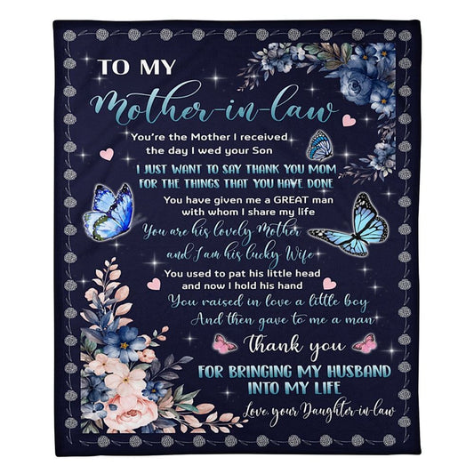 Personalized To My Mother-In-Law Blanket Flower Butterflies You're The Mother I Recieved Blanket, Mother's Day Blanket, Mom Blanket