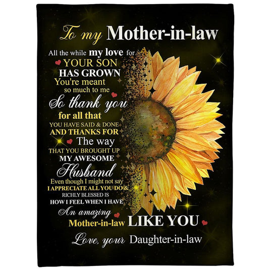 Personalized To My Mother-In-Law Blanket Haft Of Sunflower All The While My Love Blanket, Mother's Day Blanket, Mom Blanket