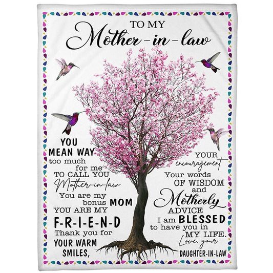 Personalized To My Mother-In-Law Blanket Hummingbird Tree You Mean Way Too Much Blanket, Mother's Day Blanket, Mom Blanket