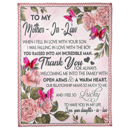 Personalized To My Mother-In-Law Blanket I Fell In Love With Your Son Flower Butterflies Blanket, Mother's Day Blanket, Mom Blanket