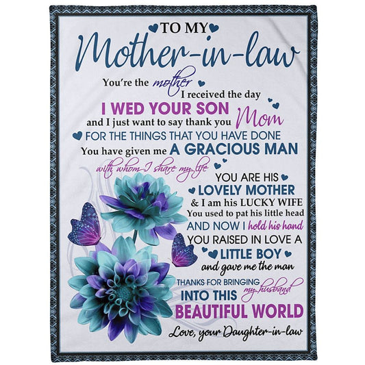Personalized To My Mother-In-Law Blanket I Just Want To Say Thank You Flower Butterflies Blanket, Mother's Day Blanket, Mom Blanket