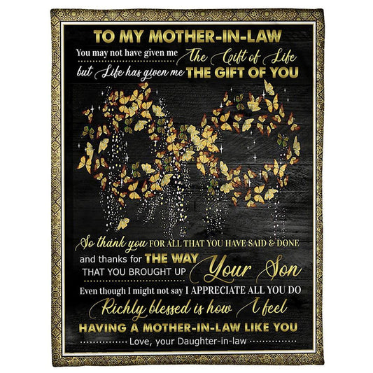 Personalized To My Mother-In-Law Blanket Infinity Symbol Vintage Butterflies Blanket, Mother's Day Blanket, Mom Blanket