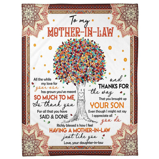Personalized To My Mother-In-Law Blanket Mandala Tree My Love For Your Son Blanket, Mother's Day Blanket, Mom Blanket