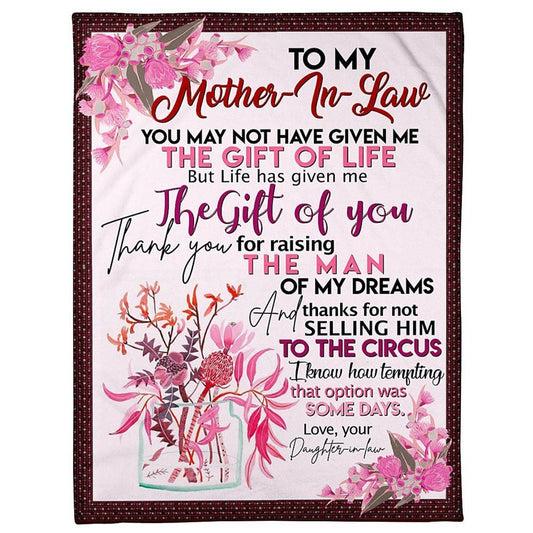 Personalized To My Mother-In-Law Blanket Pink Flower Thank You For Raising The Man Blanket, Mother's Day Blanket, Mom Blanket