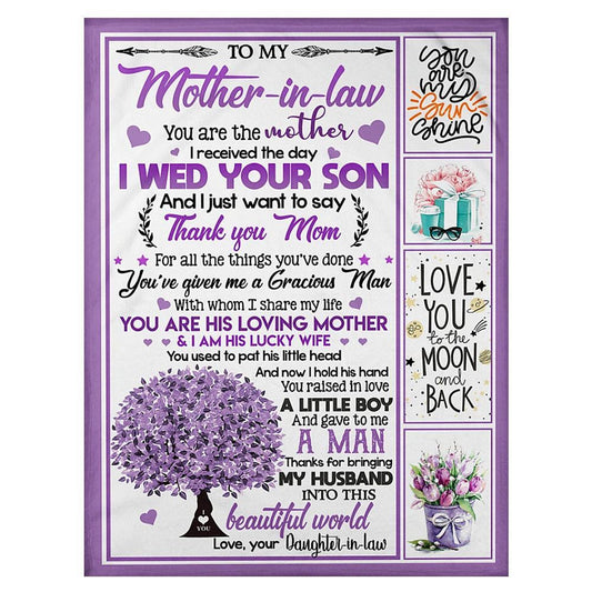 Personalized To My Mother-In-Law Blanket Purple Tree The Day I Wed Your Son Blanket, Mother's Day Blanket, Mom Blanket