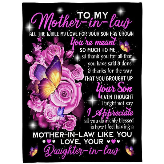 Personalized To My Mother-In-Law Blanket Rose Butterflies I Appreciate All You Do Blanket, Mother's Day Blanket, Mom Blanket