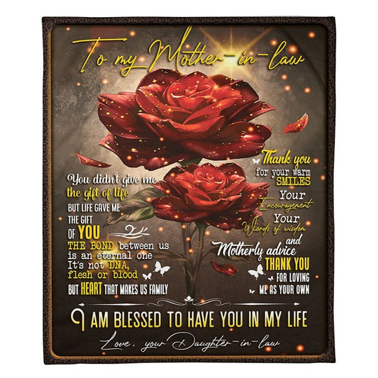Personalized To My Mother-In-Law Blanket Rose Flower Heart That Makes Us Family Blanket, Mother's Day Blanket, Mom Blanket