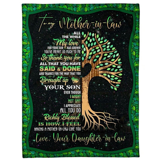 Personalized To My Mother-In-Law Blanket Tree Artwork My Love For Your Son Birthday Blanket, Mother's Day Blanket, Mom Blanket