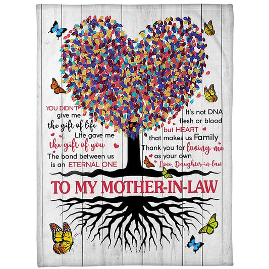 Personalized To My Mother-In-Law Blanket Tree Butterflies Heart Makes Us Family Blanket, Mother's Day Blanket, Mom Blanket
