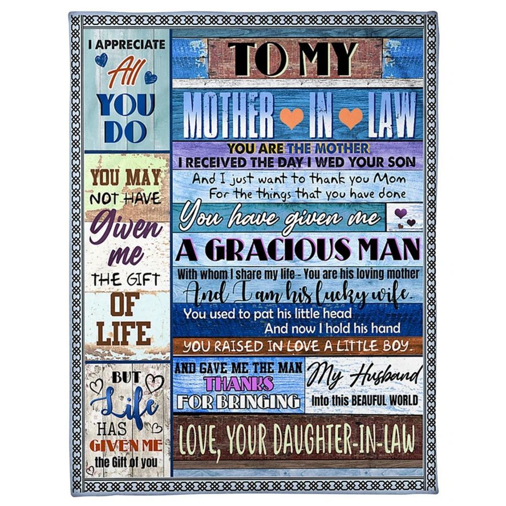 Personalized To My Mother-In-Law Blanket Vintage Blue Wood Theme Thank You Mom Blanket, Mother's Day Blanket, Mom Blanket