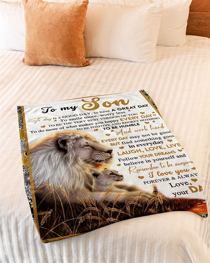 Personalized To My Son Blanket From Father Mother Be Positive Regret Nothing Lion Sunset Blanket, Mother's Day Blanket, Mom Blanket