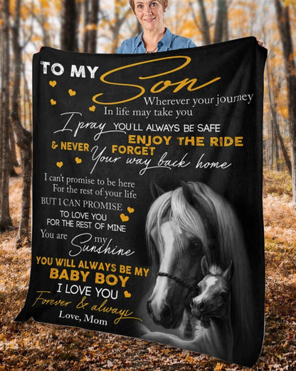 Personalized To My Son Blanket From Father Mother Horse Never Forget Way Back Home Blanket, Mother's Day Blanket, Mom Blanket