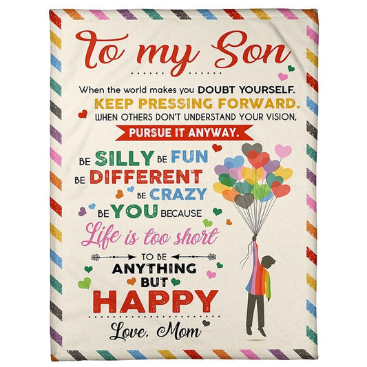 Personalized To My Son Blanket From Father Mother Keep Pressing Forward Heart Balloons Blanket, Mother's Day Blanket, Mom Blanket