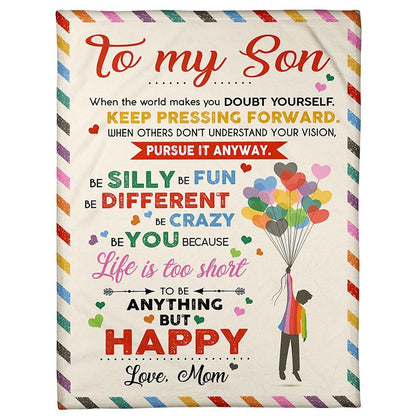 Personalized To My Son Blanket From Father Mother Keep Pressing Forward Heart Balloons Blanket, Mother's Day Blanket, Mom Blanket