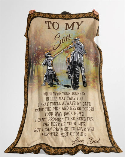 Personalized To My Son Blanket From Father Mother Motocross Riding Partner Vintage Blanket, Mother's Day Blanket, Mom Blanket