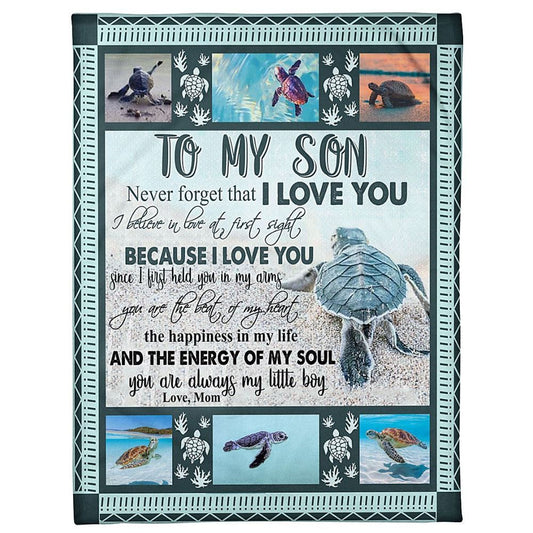 Personalized To My Son Blanket From Father Mother The Happiness In Life Sea Turtle Blanket, Mother's Day Blanket, Mom Blanket