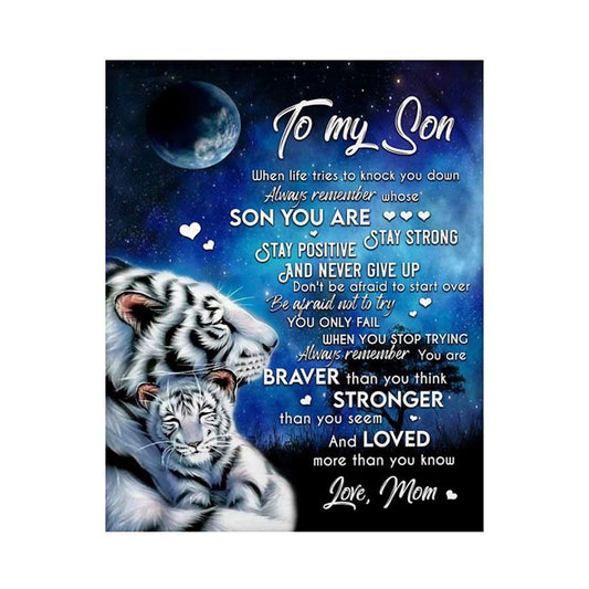 Personalized To My Son Blanket From Father Mother White Tiger You Braver Than You Think Blanket, Mother's Day Blanket, Mom Blanket